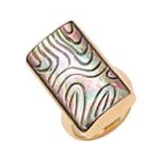 MOTHER OF PEARL RING, BLACK PATTERN LINES, ADJUSTABLE ONE SIZE, SUBTLE MULTICOLO
